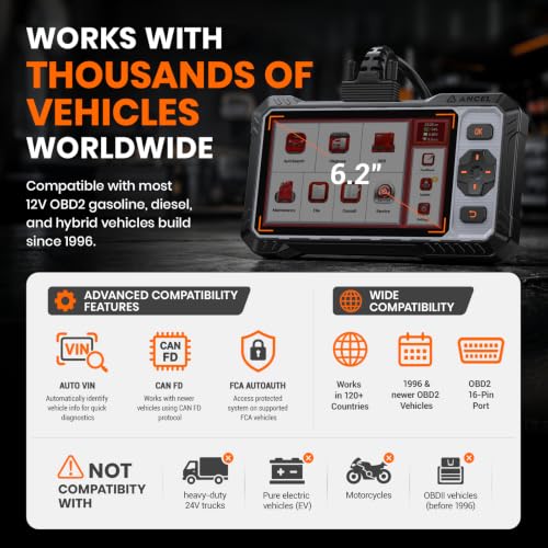 ANCEL FX6100 Bidirectional Scan Tool, Full System Scanner with 15+ Reset | Diagnostic Scanner with Brake-pad/Battery/ABS/TPMS/Steering Angle/Injector Coding, CAN FD & FCA AutoAuth Lifetime Free Update