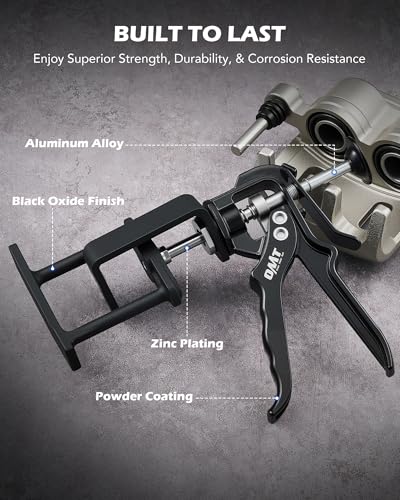 OMT Dual Piston Brake Caliper Compressor Brake Piston Compressor Tool | Retracts single & dual pistons, fits most cars, SUVs & trucks, 377 lb force, aluminum & steel, molded EPE foam case - style: Dual Piston