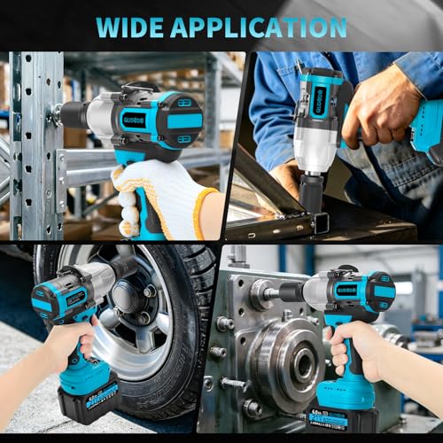 2000 Nm Cordless Impact Wrench, 2 x 6.0 Ah Battery Impact Gun, 3/4 High Torque Brushless wiht 1/2 Adapter Connector of Applications, Suitable for Trucks,Rvs,Cars and Heavy-Duty Construction