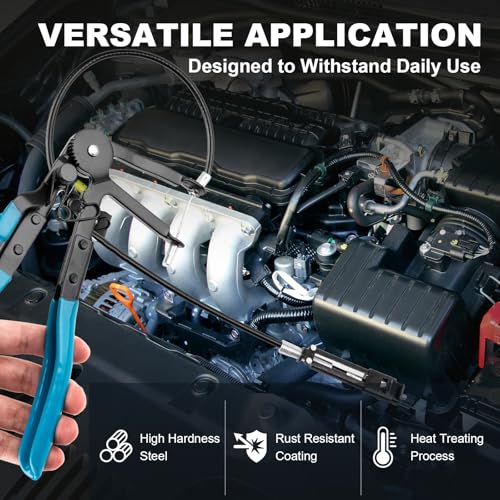 9PCS Professional Hose Clamp Pliers Set for Automotive, Long Reach Flexible Wire & Swivel Jaw Pliers for Fuel, Oil, Coolant Radiator Heater and Water Hoses