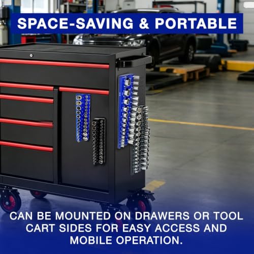 6Pcs Magnetic Socket Organizer, 1/4" 3/8" 1/2" SAE & Metric Socket Holder Tray | Holds 143 Sockets(Sockets Not Included)