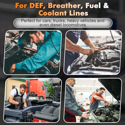 Feekoon DEF Fuel Line Disconnect Tool Set, 6 Sizes, 1/4 in Square Drive | for DEF, fuel, coolant and breather lines, 4 tools compress and 2 expand connectors, low profile for tight engine spaces