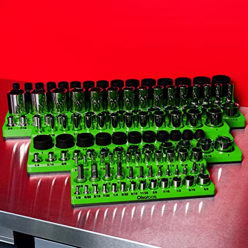 Magnetic Socket Organizer - 3 Rows, 1/4" Drive, SAE - color: Green, size: 1/4-Inch Drive, SAE