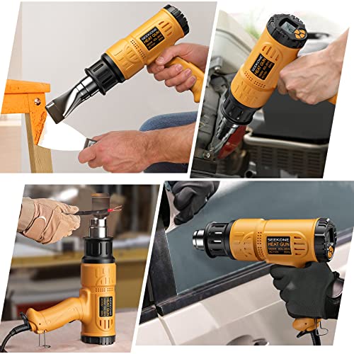 Heat Gun, SEEKONE 1800W Hot Air Gun Kit with Large Digital LCD Display Variable Temperature (122°F-1112°F) Memory Settings and 4 Nozzles for Paint Remover/Stripper, Home Improvement/Restoration