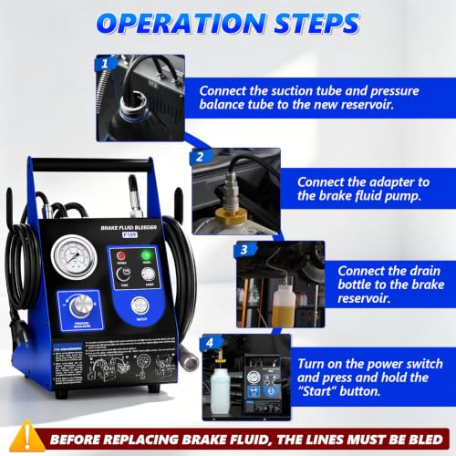BELEY Automatic Brake Bleeder Kit for Toyota Honda & Universal Adapter | 110V Electric Power Brake Bleeder with 4 Master Cylinder Adapters, Airless Brake and Clutch Pressure Bleeding System
