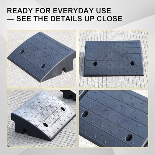 Vlinow Rubber Curb Ramp, 4/5/6/7" Rise Height 2 Pack, Heavy-Duty 33069 lbs Capacity Threshold Ramps, Auto Curb Ramps, Vehicle Ramps, Driveway Curb Ramps for Cars, Wheelchairs, Bikes, Motorcycles - size: 5 inch (2 Pack)