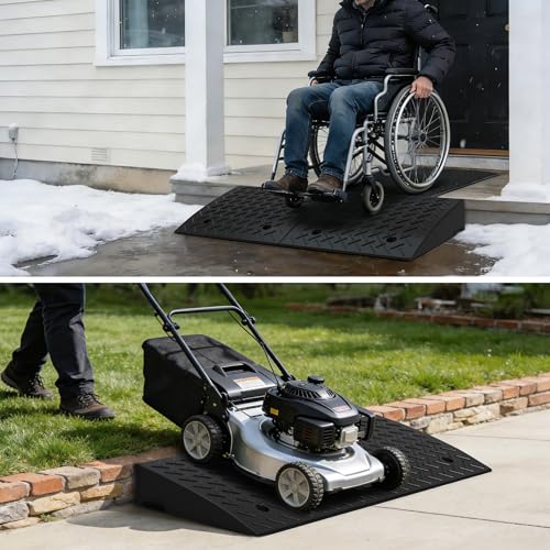 RELIANCER 2PCS Rubber Curb Ramps,6.3" Rise Height,5T Capacity Threshold Ramps for Loading Dock,Driveway Curb Ramp,Curbside Vehicle Ramp for Cars SUV Trucks Motorcycles Forklift Wheelchairs Lawn Mower - size: 6.3" Rise Height