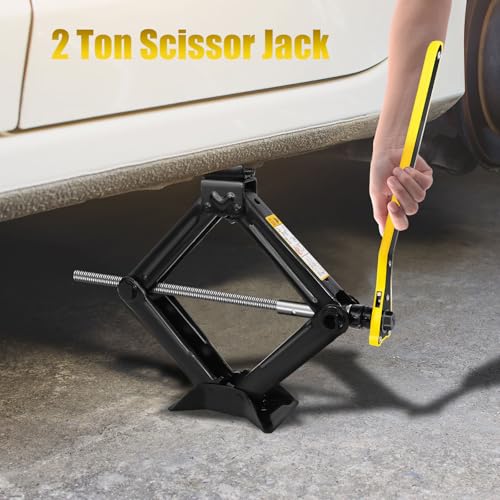 Generic 2T Scissor Jack with Labor-Saving Ratchet Wrench, 4400 lbs Load Capacity, Lifting Height 3.5 to 14 Inch, Space Saving Car Lift Jack for Cars, Vans, Trucks, Portable Tire Jack Repair Kit