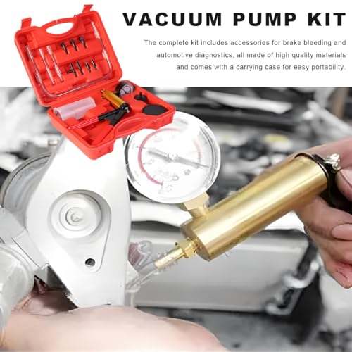 Hand Held Vacuum Pump Brake Bleeder Kit, Brake Clutch Fluid Bleeder Vacuum Pump Pressure Tester with Gauge Adapters, Automotive Brake Fluid Bleeding Set with Protected Case