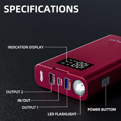 IDEAPLAY Jump Starter, 1500A Car Battery Jump Starter Portable for Up to 7.0L Gas and 5.5L Diesel Engine,Type C Fast Charging Battery Jumper with LED Flashlight