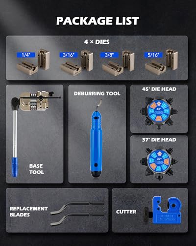 Orion Motor Tech Brake Line Flaring Tool Kit, 45 & 37 Degree Flaring Tool Set, Single Bubble Double Flare Tool Kit for Brake Lines, Professional Brake Flare Tool Kit for 3/16" 1/4" 5/16" 3/8" Tubes - size: Dual-Head 37° & 45°