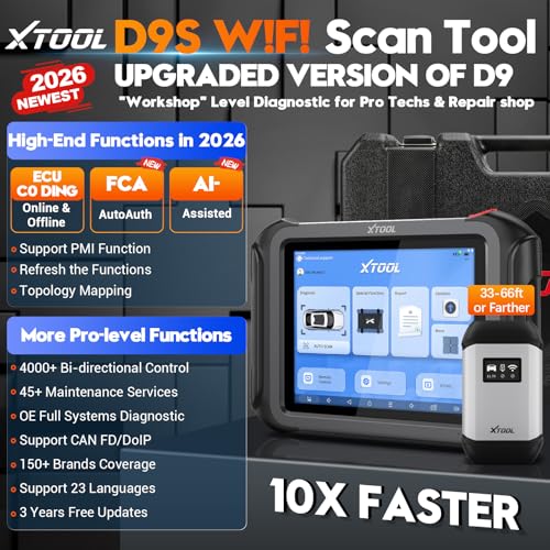 XTOOL D9S Topology Mapping OBD2 Scanner, Wireless ECU Coding & Bidirectional Automotive Diagnostic Scan Tool, PMI for Ford, AI-Assisted, 45+ Resets, 8 PIDs Live Data, FCA, Full System, 3-Year Updates