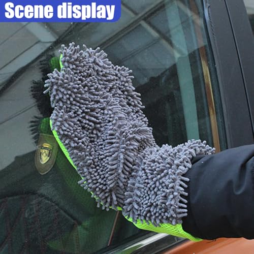 2PCS Car Wash Mitts, Double Sided Chenille Microfiber Dusting Gloves with 5-Finger Design, Anti-Scratch Auto Interior Exterior Detailing Mitt for Cleaning Wheel Tight Spot (Grey) - color: Grey
