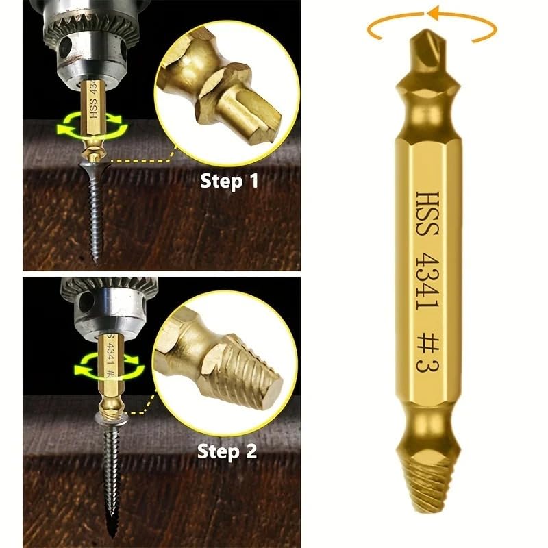 6Pcs Damaged Screw Extractor Drill Bit Set Double End Easily Remove Broken Stripped Screw Bolt for DIY Automotive Home Repair
