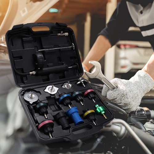 16 Pcs Universal Radiator Pressure Tester Kit,Coolant Pressure Tester kit with 13 Radiator Adapters,Precise Coolant Leak Detector for All Vehicle Cooling System - size: 16PCS