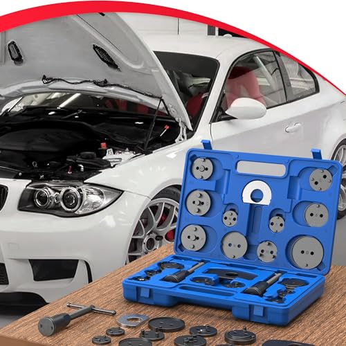 Heavy Duty Disc Brake Piston Caliper Compressor Wind Back Tool Universal Sets for Brake Pad Replacement with Hanger Hooks-28 Pieces - color: Blue Silver