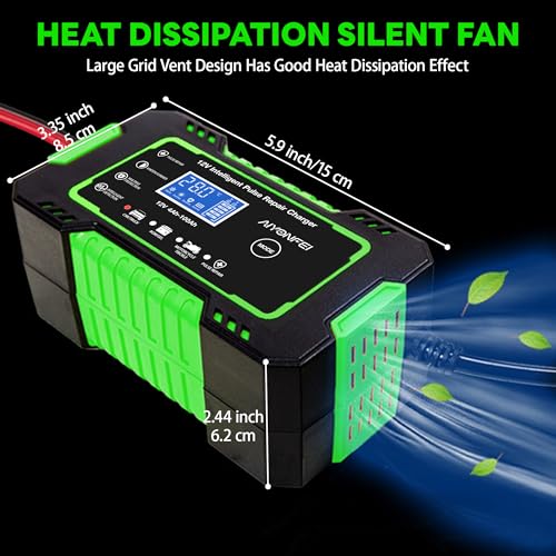 12V 6-Amp Battery Charger, Smart Trickle Charger Maintainer Green | Battery Desulfator, Winter & Summer Mode, Lead-acid Battery Chargers, for Car Truck Motorcycle Lawn Mower Boat - color: GREEN