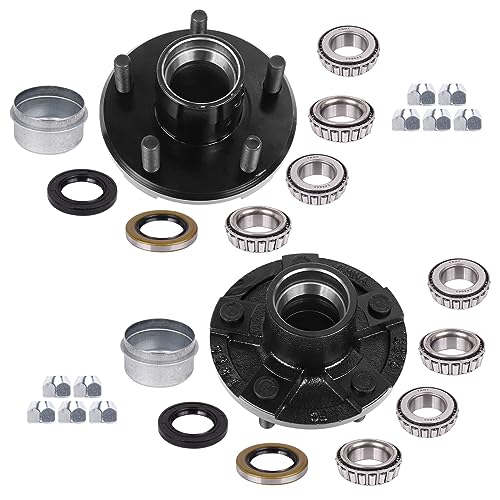2 Sets Trailer Hub Kit, 5 on 4.5" Bolt Pattern for 2000 lbs Axles, Includes 1" & 1-1/16" Straight Spindle Bearings L44643 L44649, Rust-Resistant Coating, Complete Idler Hub Hardware - size: 5 on 4.5" 2000 lbs