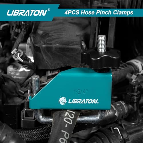 Libraton 4PCS Hose Pinch Off Pliers Set, Hose Clamp Pliers Automotive for Fuel Line, Brake Line Clamp Coolant Radiator Hose Clamp Kit- 3/8" 1/2" 1" 1-3/4" Fluid Gas Line Clamps Tools