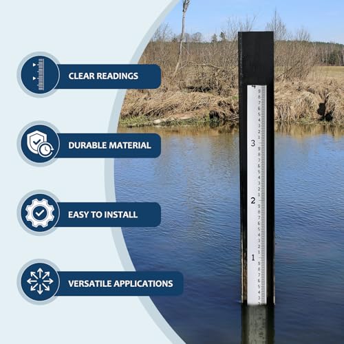 Depth Gauge, Water Level Gauge (Hundredths, Tenths, Teet), Heavy-Duty Ruler-Style Water Level Indicator, All-Weather Water Level Tool, Rust-Resistant, with Pre-Drilled Holes (0-4 Feet)