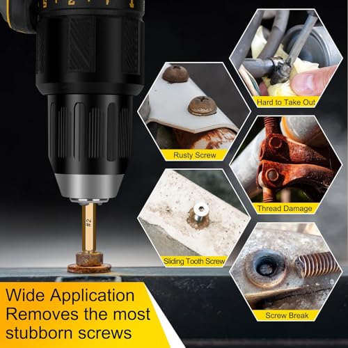 Topec 12 PCS Stripped Screw Extractor Set, Gift for Men, Easy Out Screw Extractor Set and Drill Bits for Remove Stripped, Rusty, Broken Head Nuts & Bolts - size: 12 Pieces