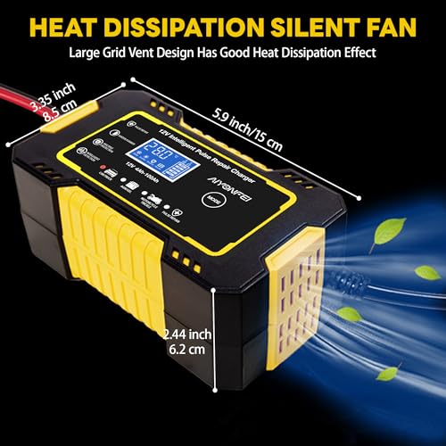 12V 6-Amp Battery Charger, Smart Trickle Charger Maintainer Yellow | Battery Desulfator, Winter & Summer Mode, Lead-acid Battery Chargers, for Car Truck Motorcycle Lawn Mower Boat - color: YELLOW