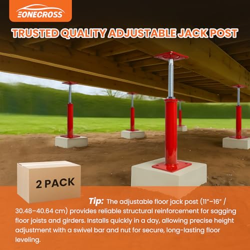 2 Pack House Jacks for Leveling Crawlspace, 11"-16" Adjustable House Floor Jack Post, 11023 lbs Max Foundation Jacks for Floor Joist Support & Foundation Repair, Safety Pins Included - size: 11.8''-16''(2 Pack)
