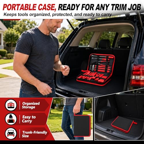 19Pcs Trim Removal Tool Kit, Premium Car Panel Plastic Pry Set with Clip Pliers and Fastener Remover, Door Panel Dashboard Audio Radio Upholstery Molding