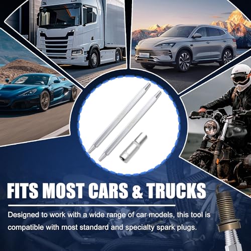 Broken Spark Plug Remover Tool, 2-Piece Extractor Set with Left-Hand Thread and 10mm 3/8” Drive Socket for Seized Frozen Spark Plugs in Cars Trucks and SUVs