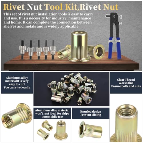 Rivet nut Tool kit,rivnut Tool,500Pcs Metric Rivet Nut Combination (M3/M4/M5/M6/M8) Nutsert Tool kit,Suitable for Automotive, Marine, Decoration, Furniture, Industry, Rivet nut Set