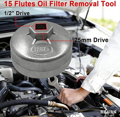 73-74mm Oil Filter Wrench Set 3PCS, 15 Flutes Oil Filter Removal Tool Socket Compatible with AC Delco PF63 PF64 PF46 PF47 PF48 PF48e Oil Filter for Toyota GM Chrysler Chevy Equinox 1.5L (3 PCS)