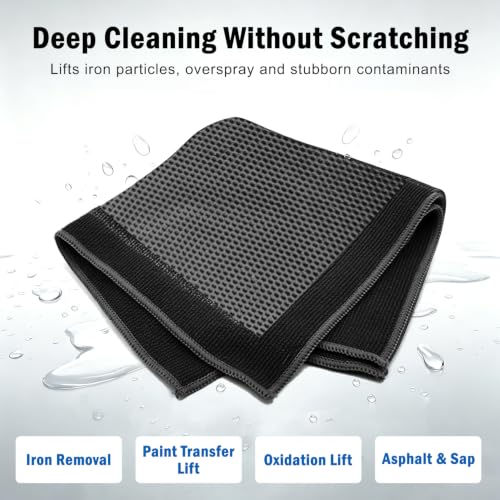 4-Piece Car Detailing Clay Bar Kit with Mitt & Towel | Removes Iron Fallout, Paint-Safe Microfiber, Dual-Sided Design, Includes Sponge Pad, Cleans Glass & Paint