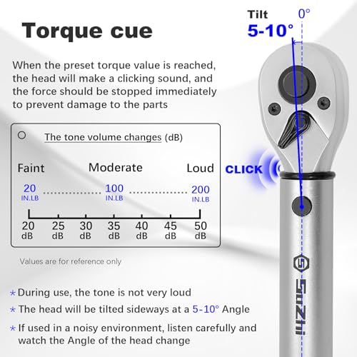 SuZhi 1/4-inch Drive Click Small Bike Torque Wrench 20-220in.lb / 2.3-24.9Nm Alloy Aluminum & Cr-Mo Material for Garage Bicycle & Car Maintenance,Small Engine, Bolt & Nut.
