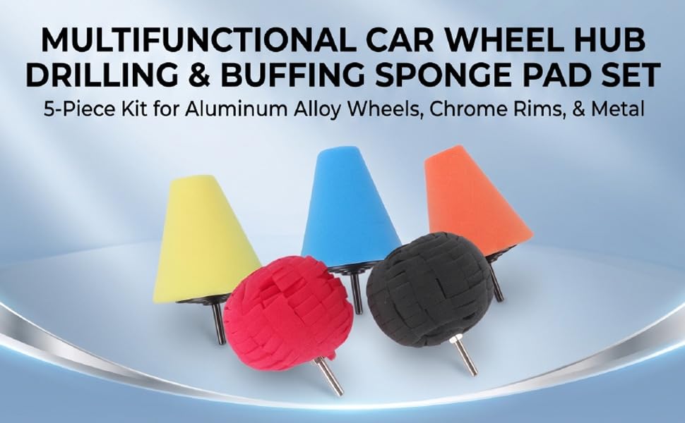 5PCS Polishing Cones, car Wheel Drill bit Sponge pad Set, car polishing Machine Set Compatible with Standard Household Electric Drill.