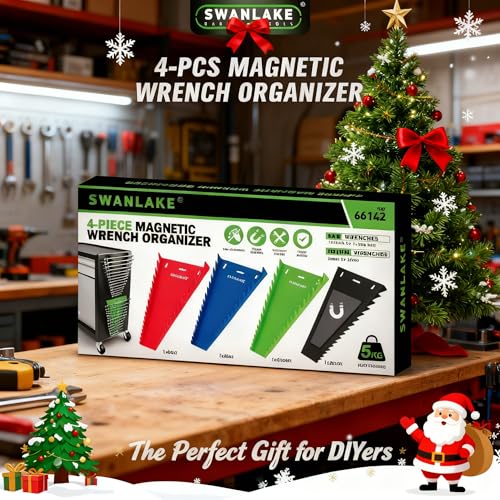Magnetic Wrench Organizer 4-piece, Wrench Rack Tool Trays SAE (1/4" to 1-1/16"), Metric (6mm to 24mm), 64-Slot Drawer Storage Tools, Wrench Set Holder - color: 64-Slot Multi-Color