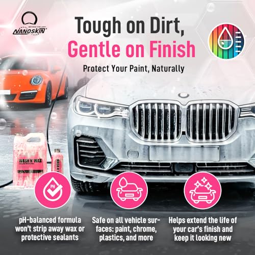 Nanoskin WASH N' WAX with Carnauba 55 gallons - Cleans & Shines in One Step | Works with Foam Cannon, Foam Gun, Bucket Washes, Pressure Washer | Carnauba Wax Protection for Cars - size: 7040 Fl Oz (Pack of 1)