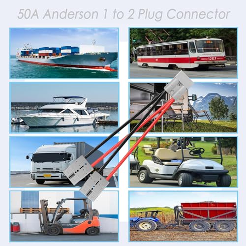 50A Battery Quick Connector 1 to 2 Plug Jumper Cable Connector,Anderson Plug Connector Cable,with 10AWG Cable Towing Winch Quick Connect Cable 50CM.(Anderson 1-2) - size: Anderson connector 1 to 2