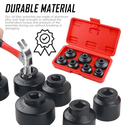 7PCS Oil Filter Sockets with 3/8" Drive,Gear wrench Oil Filter Socket Set Includes 38mm/36mm/32mm/30mm/29mm/27mm/24mm,Car Accessories Compatible with BMW/Ford/GMC/Chevrolet