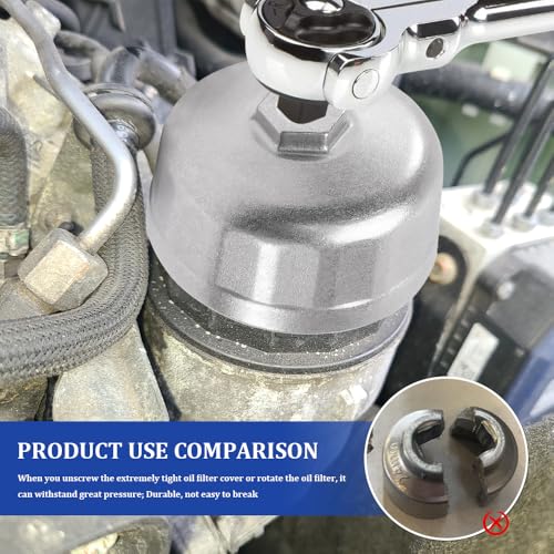 86.6 mm 16 Flutes Oil Filter Wrench, Oil System Tools, Oil Filter Wrench Removal tool, Car Oil Filter Socket Car Accessories Compatible with Volvo Engines Cartridge Oil Filter Housing Caps