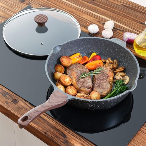 SENSARTE Nonstick Deep Frying Pan Skillet, 11-inch Saute Pan with Lid, Stay-cool Handle, Chef Pan Healthy Stone Cookware Cooking Pan, Induction Compatible - color: Gray, size: 11-inch/4.5QT
