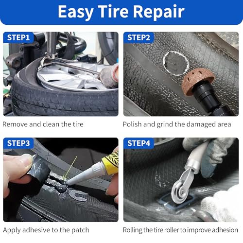 Air Tire Repair Polish Patch Kits-2500 RPM Low Speed Air Tire Buffer | Includes Tire Grinder Inner Liner Scraper, Tire Patch Roller and 3 Pcs Tungsten Steel Buffing Wheels 40mm 55mm