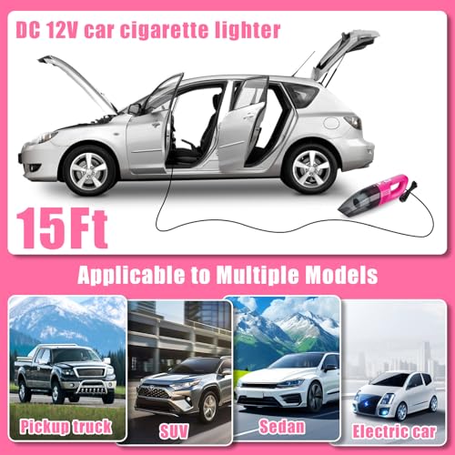 Car Cleaning Kit, Car Vacuum Interior Detailing Cleaner Kit with High Power Handheld Vacuum, Brush Set, Windshield Tool, Duster, Towels, Complete Car Care Tools for Women (Pink) - color: Pink