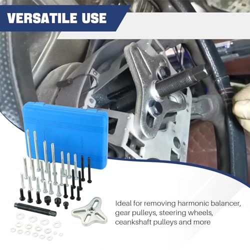 DASBET 46PCS Harmonic Balancer Puller Set, Steering Wheel Puller Kit Steering Wheel Flywheel Crankshaft Pulley Puller Crankshaft Pulleys and Gears for Most Cars, Pickups, SUVs (Blue) - color: Blue