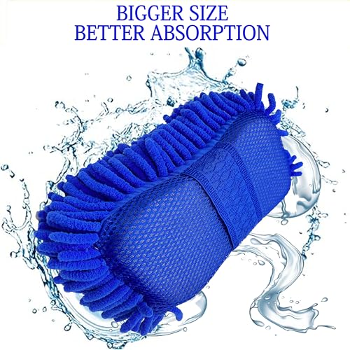 Scratch Free Chenille Microfiber Wash Mitt Car Wash Sponge for SUVs Boats - color: 2 Pack Blue
