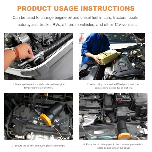 12V 60W Oil Extractor Pump, Diesel Fluid Scavenge Suction Transfer Pump with Hoses & Clamps, Electric Engine Oil Extractor Fuel Quick Changer for Cars Motorcycles Trucks