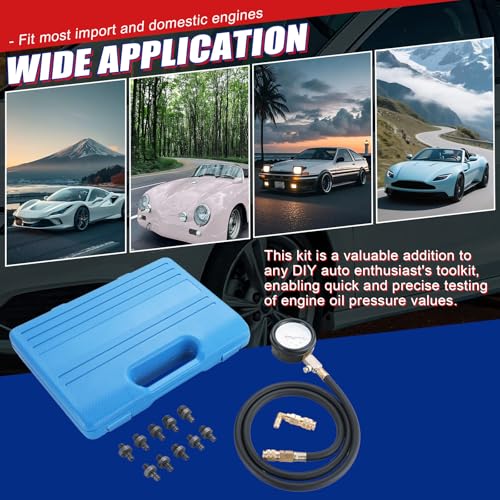 NYXOVA Oil Pressure Tester Kit, Professional Oil Pressure Gauge Tool for Engine Diagnostic Test, 0-140 PSI Engine Oil Pressure Diagnostic Tester Tool with Hose Adapters for Cars ATVs Trucks Use