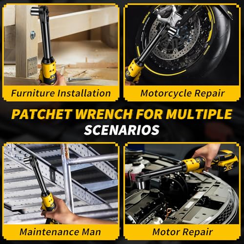 3/8"Cordless Ratchet Wrench Set Compatible with DEWALT 20V MAX Battery | 60Ft-Lbs Brushless Motor Power Electric Ratchet Tool Kit, 1/4" Adapters, 3" Extension Bar & 7 Sockets