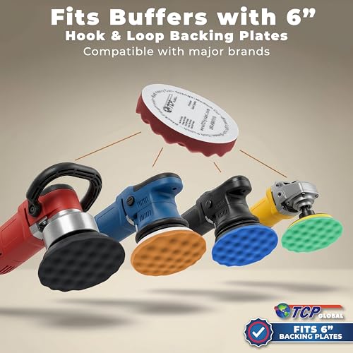 TCP Global 6.5 Inch Buffing Pads Set - 5 Waffle Foam Buffer Pads & 1 Wool Pad for Orbital Buffers, DA Polish Pad for Paint Correction, Polishing Kit for Auto & Boat Gelcoat Detailing