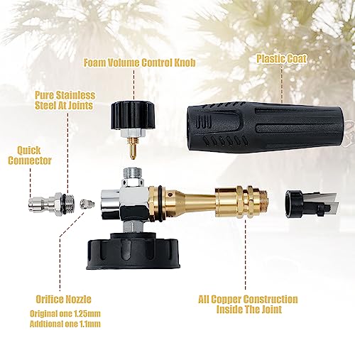 PWACCS Foam Cannon for Pressure Washer, Adjustable Car Wash Foam Cannon, Big Mouth Snow Foam Lance with 1/4" Quick Connect, Thick Foam Power Wash Foam Blaster 1.5 L, Additional Orifice Nozzle 1.1mm - style: Black Foam Cannon