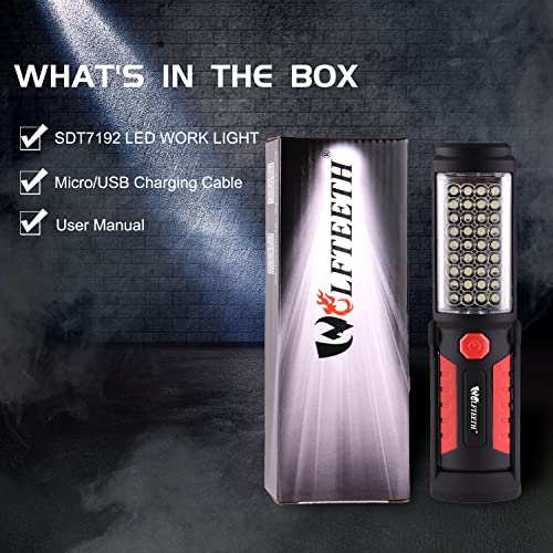 Wolfteeth Rechargeable Magnetic LED Work Light for Mechanics - 360° Rotating Underhood Flashlight with Magnetic Base, Portable Worklight for Auto Repair/Camping/Outdoor Emergencies